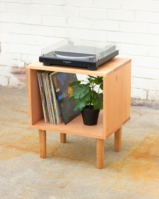 50cm Solid Hardwood Tasmanian Oak Record Player Stand W/ Timber Legs
