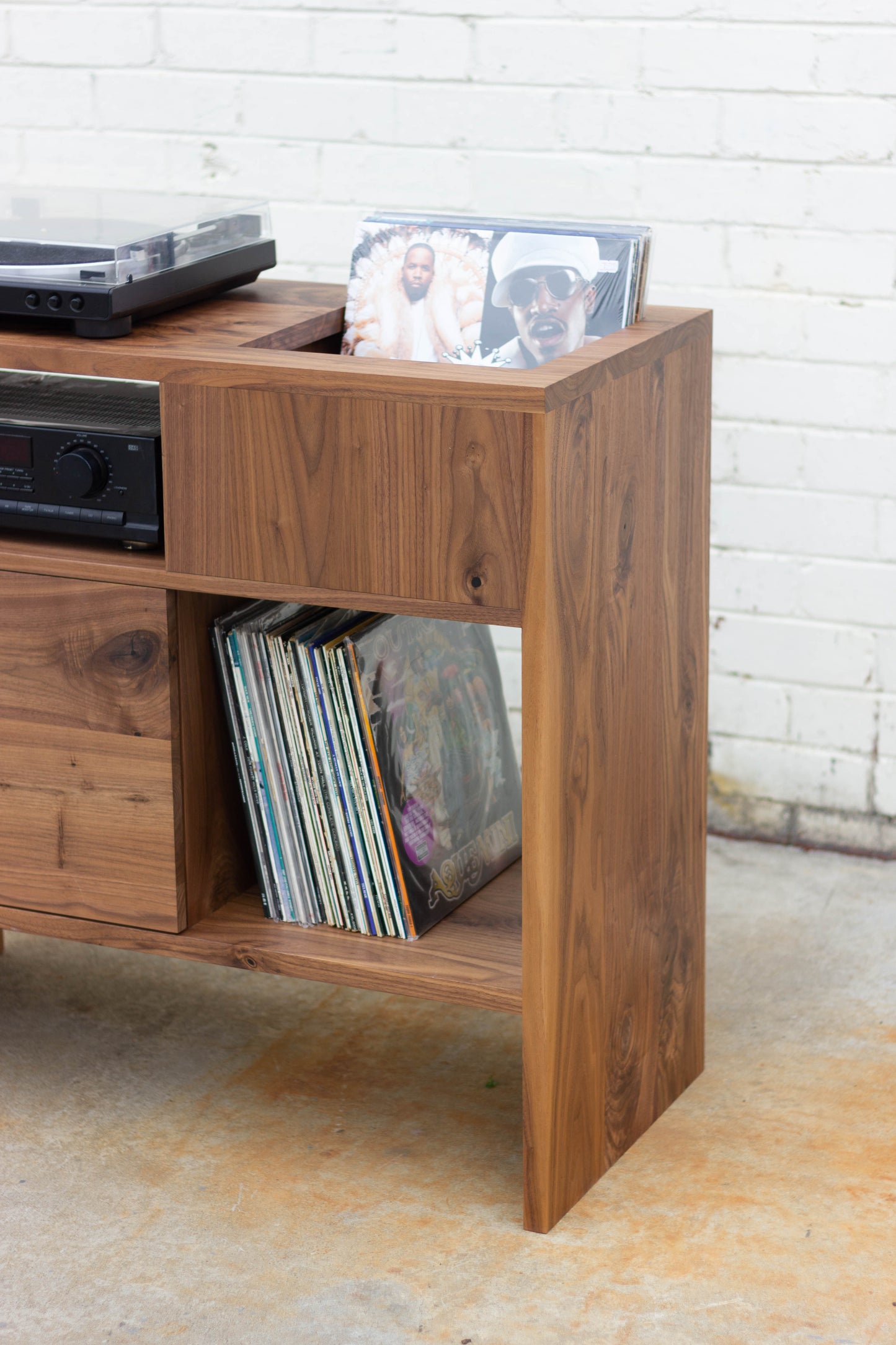 92cm Solid American Oak Record Player Stand W/ Flip Bin